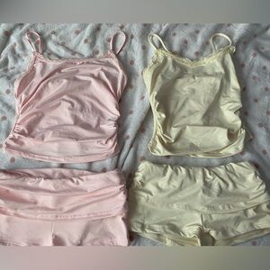 2 piece scrunched set. Texture top and folded shorts.